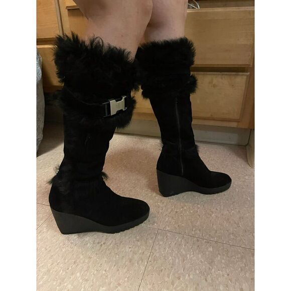 COACH shearling leather & fur Suede sharma wedge Boots p58 G04 - Picture 9 of 11